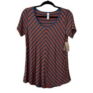 LuLaRoe Classic Tee Short Sleeve Striped Pullover SZ Small Gray & Red Casual NEW